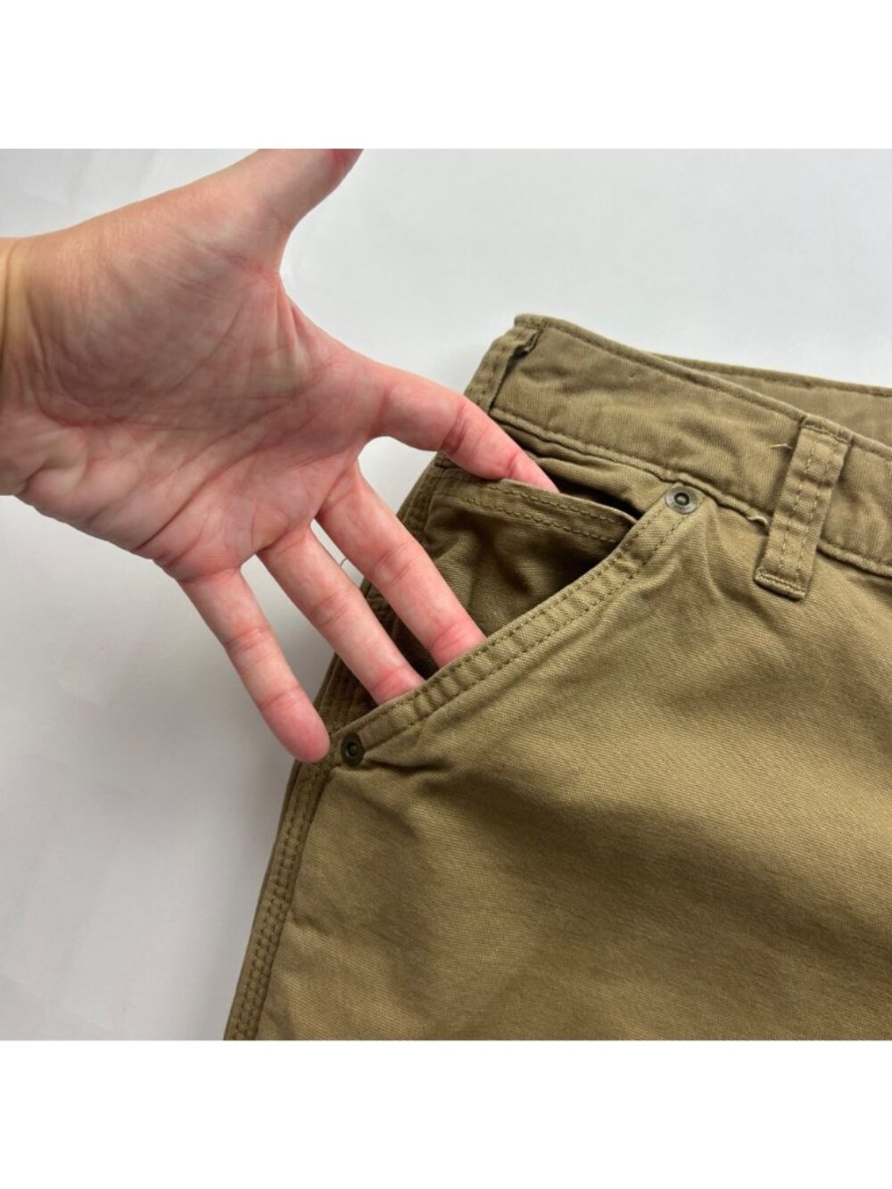 TALL Carhartt Camel Brown Canvas Original Fit Straight Leg Pants 10T - Picture 3 of 7